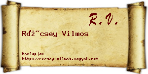 Récsey Vilmos névjegykártya